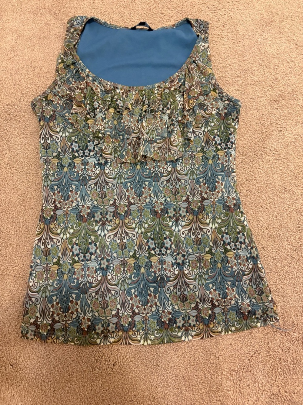 3 for $15 Reitmans Floral Ruffle Tank Top - Blue Green Print size small